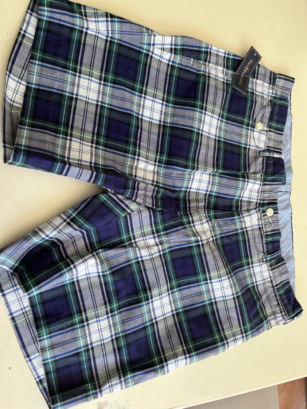 Polo by Ralph Lauren Navy Green Plaid Men’s Flat Front Shorts